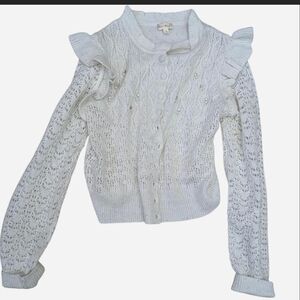 Hem & Thread White Ruffled Eyelet Knit Cardigan